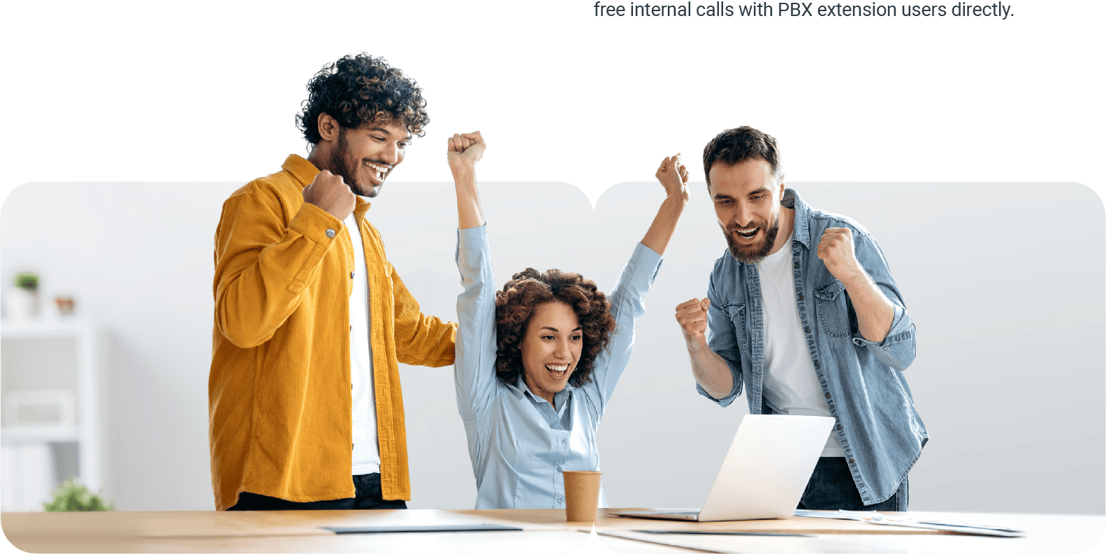 Business team celebrating a successful communication project